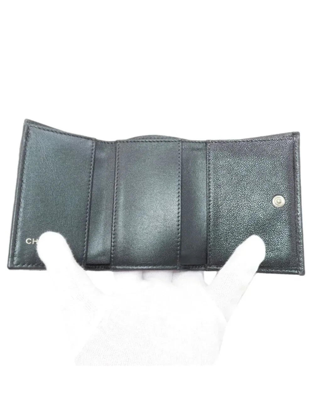 Chanel Quilted CC Logo Gold Trifold Wallet Calf